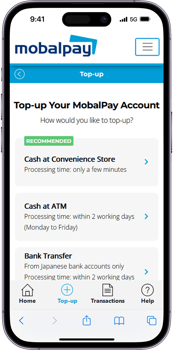 top-up screen